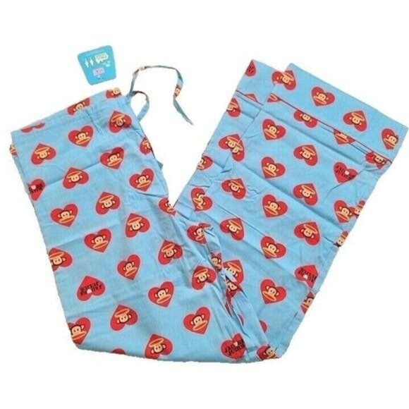 Vintage Paul Frank Julius Pajama Pants, Hearts, Blue & Red, XS